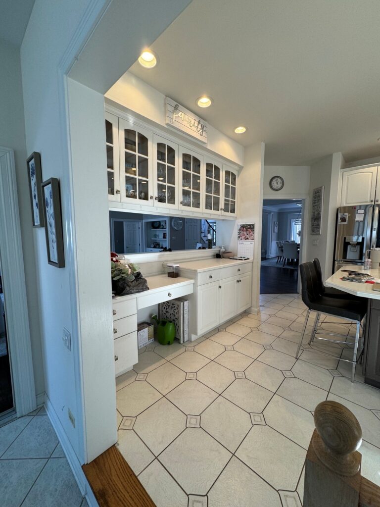 Original kitchen peninsula and cabinetry before renovation in Lake in the Hills IL