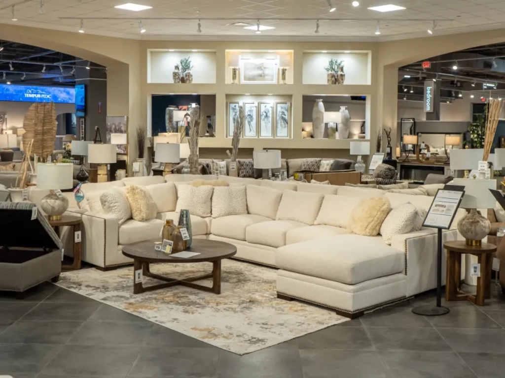 Living room furniture arrangement demonstrating professional space planning and interior design.